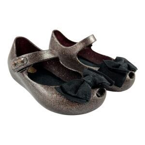Mini Melissa Ultragirl Black Glitter Bow Shoes 7 Toddler